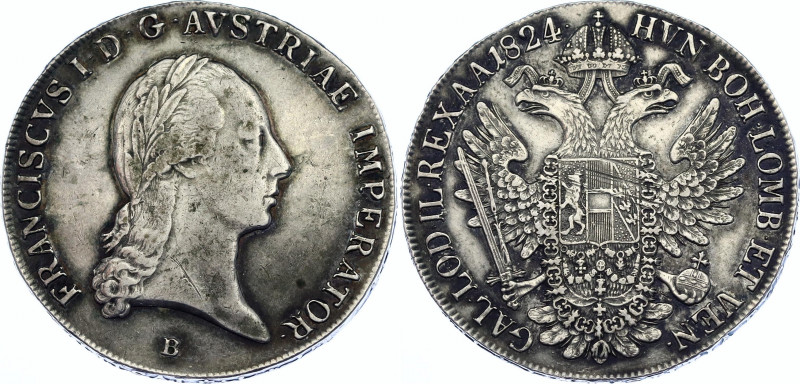 Austria 1 Taler 1824 B
KM# 2162; Dav. 7; N# 15154; Silver 28.03 g.; Franz I; Mi...