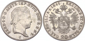 Austria 20 Kreuzer 1845 C
KM# 2208, Adamo# D7; N# 18459; Silver; Ferdinand I; AUNC