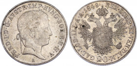 Austria 20 Kreuzer 1848 A
KM# 2208, Adamo# D7; N# 18459; Silver; Ferdinand I; Mint luster; AUNC-UNC