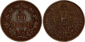 Austria 5/10 Kreuzer 1858 M
KM# 2182; N# 19281; Franz Joseph I; XF/AUNC