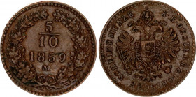 Austria 5/10 Kreuzer 1859 M
KM# 2182; N# 19281; Franz Joseph I; XF