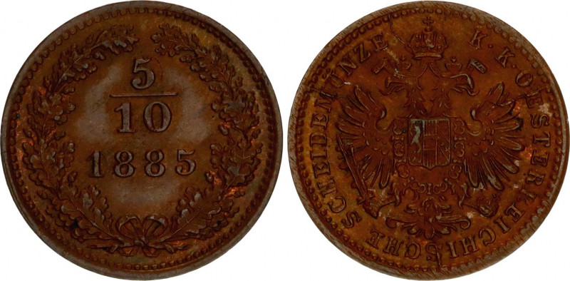 Austria 5/10 Kreuzer 1885
KM# 2184; N# 26810; Franz Joseph I; UNC