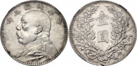 China Republic 1 Dollar 1914 (3) NGC UNC Det
Y# 329, Kann# 645, L&M# 63; N# 3849; Silver; Yuan Shikai; Obv-Graffiti; Rev-Rim Damadge