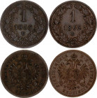 Austria 2 x 1 Kreuzer 1859 V & 1862 B
KM# 2186; N# 2360; Franz Joseph I; XF