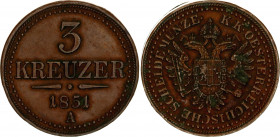 Austria 3 Kreuzer 1851 A
KM# 2193; N# 18826; Franz Joseph I; XF