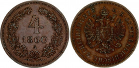 Austria 4 Kreuzer 1860 A
KM# 2194; N# 13819; Franz Joseph I; XF