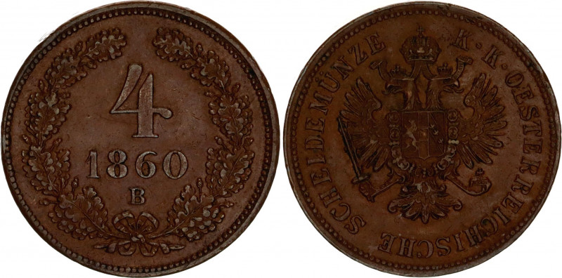 Austria 4 Kreuzer 1860 B
KM# 2194; N# 13819; Franz Joseph I; XF