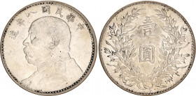 China Republic 1 Dollar 1919 (8)
Y# 329.6; L&M# 77; Silver 26.64 g.; Yuan Shikai; "Fat Man dollar"; UNC