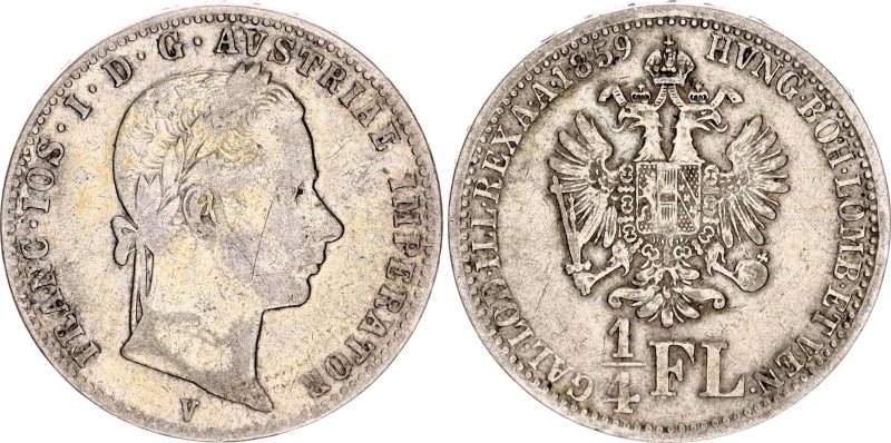 Austria 1/4 Florin 1859 V
KM# 2214, N# 13806; Silver; Franz Joseph I; VF