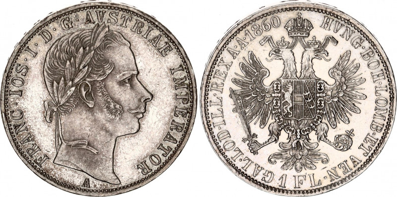 Austria 1 Florin 1860 A
KM# 2219; Silver; Franz Joseph I; UNC with minor hairli...