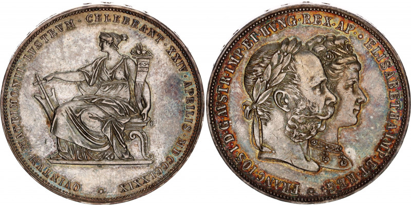 Austria 2 Gulden 1879
X# M5; Silver; Franz Joseph I - Silver Wedding Jubilee; A...