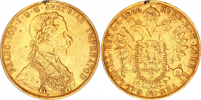 Austria 4 Dukat 1866 A
KM# 2273; Gold 13.50 g.; Wien mint; Low mintage; Only 84...