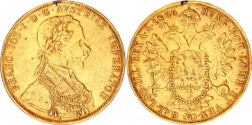 Austria 4 Dukat 1866 A
KM# 2273; Gold 13.50 g.; Wien mint; Low mintage; Only 8463 pieces minted; Very rare; XF