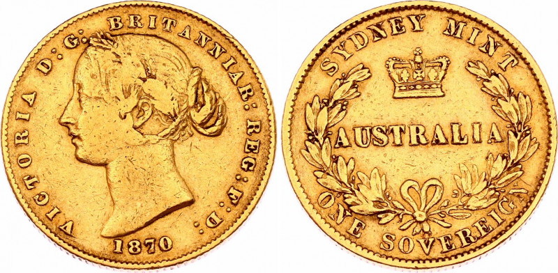 Australia 1 Sovereign 1870
KM# 4; Fr# 10; N# 6331; Gold (.917) 7.99 g.; Victori...