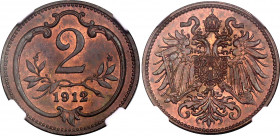 Austria 2 Heller 1912 NGC MS 64 BN
KM# 2801; Bronze; Franz Joseph I