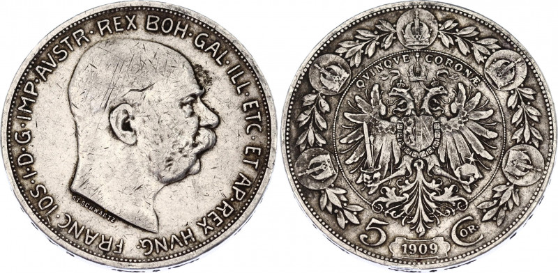 Austria 5 Corona 1909
KM# 2813; Silver; Franz Joseph I; VF