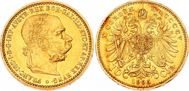 Austria 10 Corona 1905
KM# 2805; Gold (.900) 3.37 g., 19 mm.; Franz Joseph I; A...