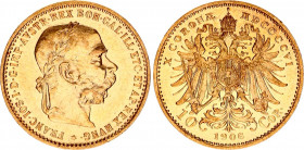 Austria 10 Corona 1906
KM# 2805; N# 33244; Gold (.900); 3.3875g.; Franz Joseph I; Luster; AUNC