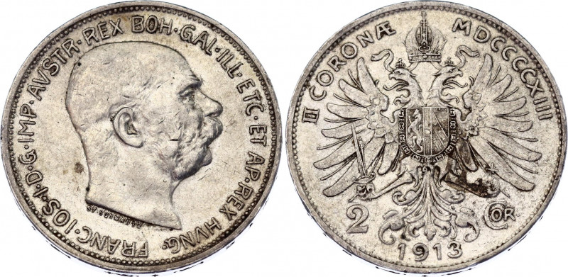 Austria 2 Corona 1913
KM# 2821, Schön# 20; N# 7934; Silver; Franz Joseph I; XF-...