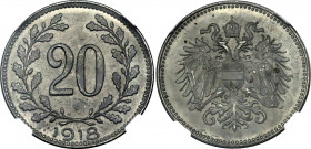 Austria 20 Heller 1918 NGC MS 63
KM# 2826; Iron