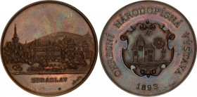 Austria Prague Bronze Medal "Zbraslav" 1893
Hauser 3747; Bronze 33.28 g., 44 mm; by Pribik; Obv: City Coat of Arms / Rev: Rev.: View of the City, who...