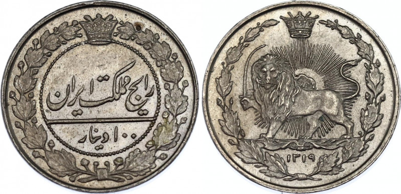 Iran 100 Dinar 1902 AH 1319
KM# 962; N# 22437; UNC with mint luster