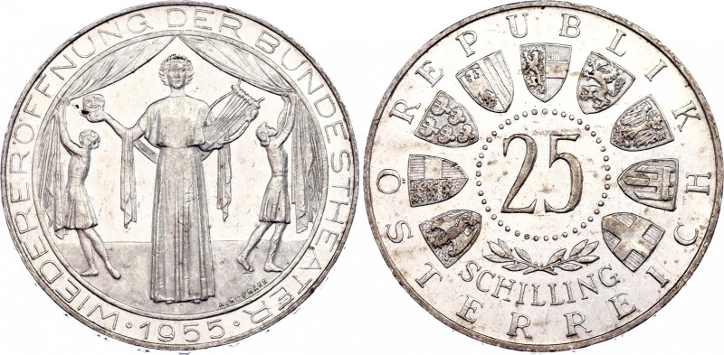 Austria 25 Schilling 1955 Proof
KM# 2880; Silver, Proof; Reopening of the Natio...