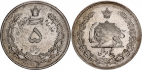 Iran 5 Rials 1932 SH 1311
KM# 1131; Silver; Rezā Shah Pahlavī; XF Toned