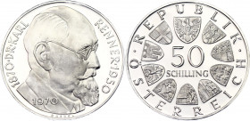 Austria 50 Schilling 1970 Proof
KM# 2909; 100th Anniversary of birth of Karl Renner; Silver, Proof.