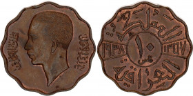 Iraq 10 Fils 1938 AH 1357
KM# 103b; Ghazi I; AUNC/UNC red mint luster remains