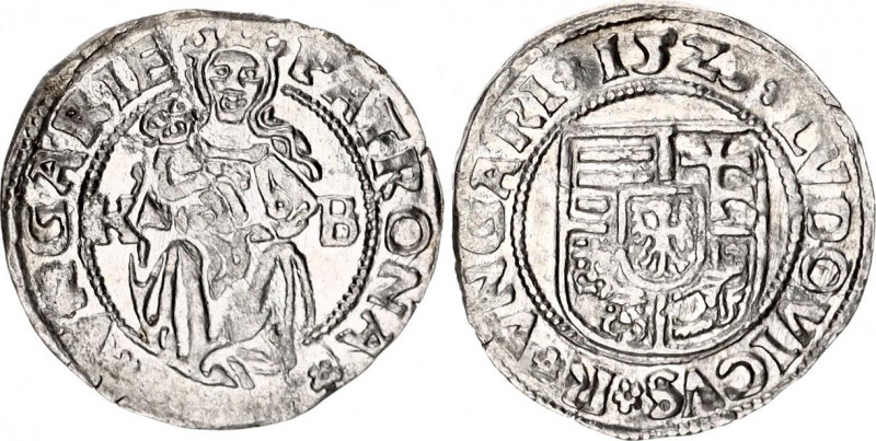Hungary 1 Denar 1525 KB
ÉH# 673; Silver 0.52 g.; Louis II; XF