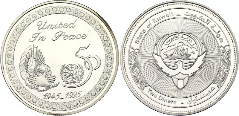 Kuwait 2 Dinars 1995
KM# 24; Silver., Proof; Jaber III; 50th Anniversary of the...