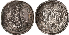 Hungary 1 Taler 1661 KB
Dav. 3261, Voglh. 225 / IV, Her. 734, Huszár 1372 kl. Rdf.; Silver; Leopold I; Nice patina; XF