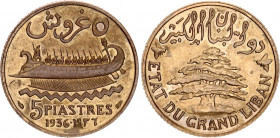 Lebanon 5 Piastres 1936
KM# 5, Schön# 5; Bronze; UNC
