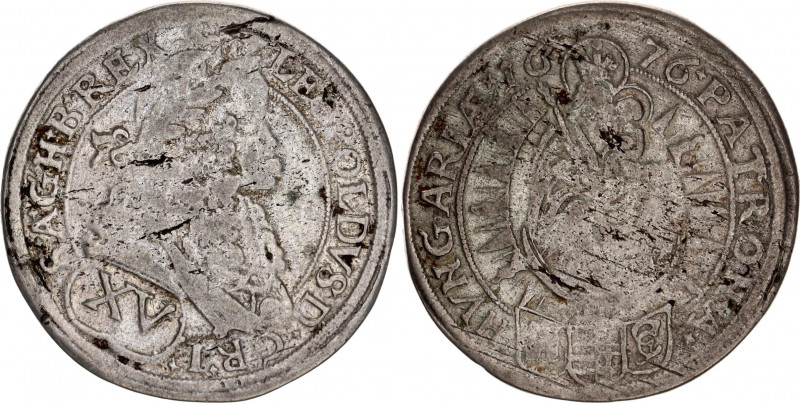 Hungary 15 Krajczar 1676 GC
Herinek 1100; Silver; Leopold I.; VF