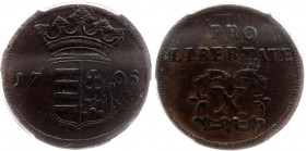 Hungary 10 Poltura 1705 PCGS XF Detail
KM# 264.1; ÉH# 1133a; Copper; Francis II Rákóczi; XF Environmental Damage