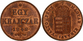 Hungary 1 Krajczar 1848
KM# 430; N# 18645; War of Independence Coinage; UNC with red mint luster