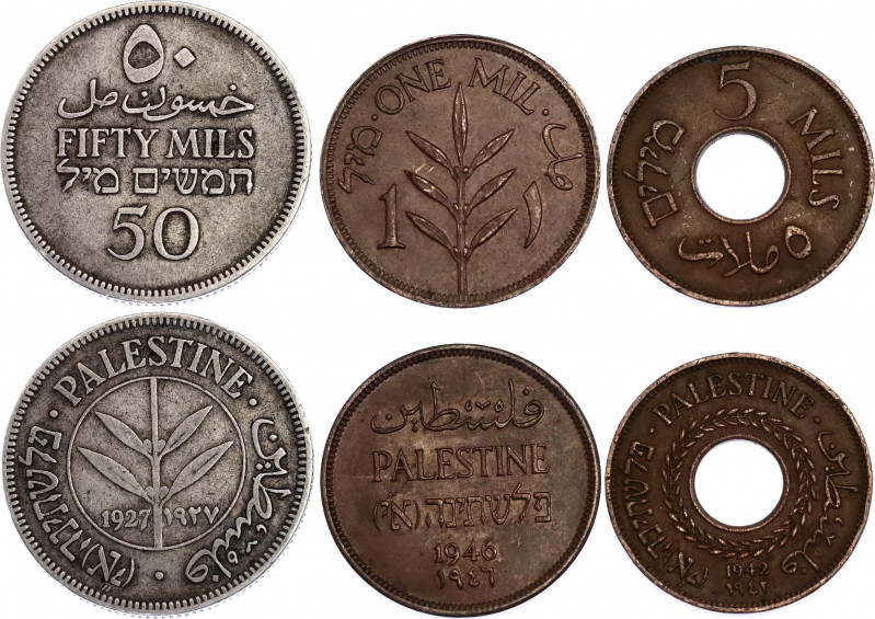 Palestine Lot of 3 Coins
1 Mil 1946 UNC, 5 Mils 1942 XF, 50 Mils 1927 VF.