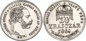 Hungary 10 Krajczar 1869 KB
KM# 443; Kremnitz Mint. Silver, AUNC.