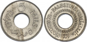 Palestine 5 Mils 1927
KM# 3, Schön# 3, Aharoni# 3; N# 5654; Copper-nickel; British Mandate; UNC