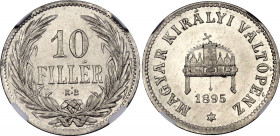 Hungary 10 Filler 1895 KB NGC MS 61
KM# 482; Nickel; Franz Joseph I