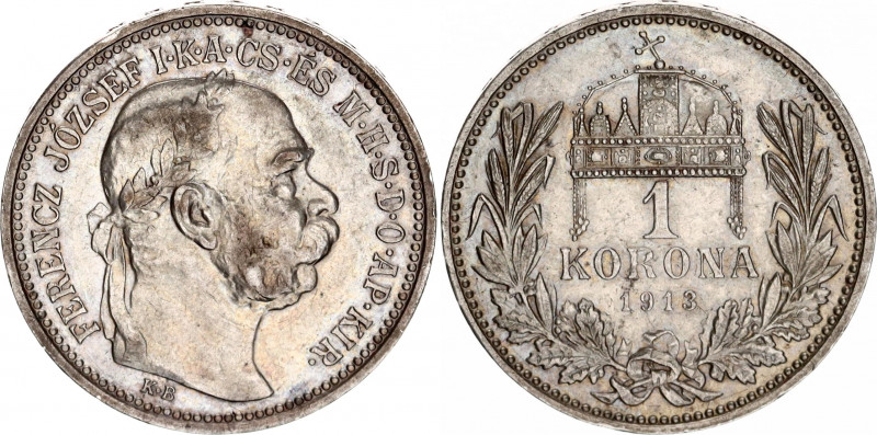 Hungary 1 Korona 1913 KB
KM# 492; N# 12865; Silver; Franz Joseph I; AUNC- with ...