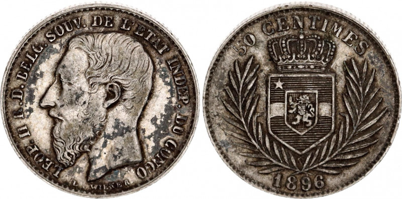 Belgian Congo 50 Centimes 1896
KM# 5; Silver; Léopold II; VF-XF Toned
