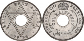 British West Africa 1/2 Penny 1936 KN
KM# 15; N# 11001; Copper-nickel; George V; UNC