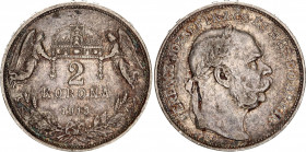 Hungary 2 Korona 1913 KB
KM# 493, ÉH# 1494, H# 2202, Adamo# K6; N# 10991; Silver; Franz Joseph I; VF-XF