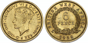 British West Africa 6 Pence 1938
KM# 22; Nickel-Brass; George VI; Mint: Royal Mint, London; AUNC