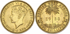 British West Africa 2 Shillings 1938 KN
KM# 24; Copper-Brass; George VI; Mint: Kings Norton Metal Company, Birmingham; UNC
