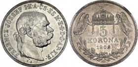 Hungary 5 Korona 1908 KB NGC AU 58
KM# 488; Silver; Franz Joseph I; With beautiful toning