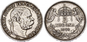Hungary 5 Korona 1908 KB
KM# 488; H# 2201; ÉH# 1492; Silver; Franz Joseph I; Mint: Kremnitz; VF.
