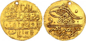 Egypt 1 Zer-i Mahbûb-Misr 1774 (AH1187)
KM# 126.1; Gold; Abdul Hamid I; Holed; Very Rare; XF
